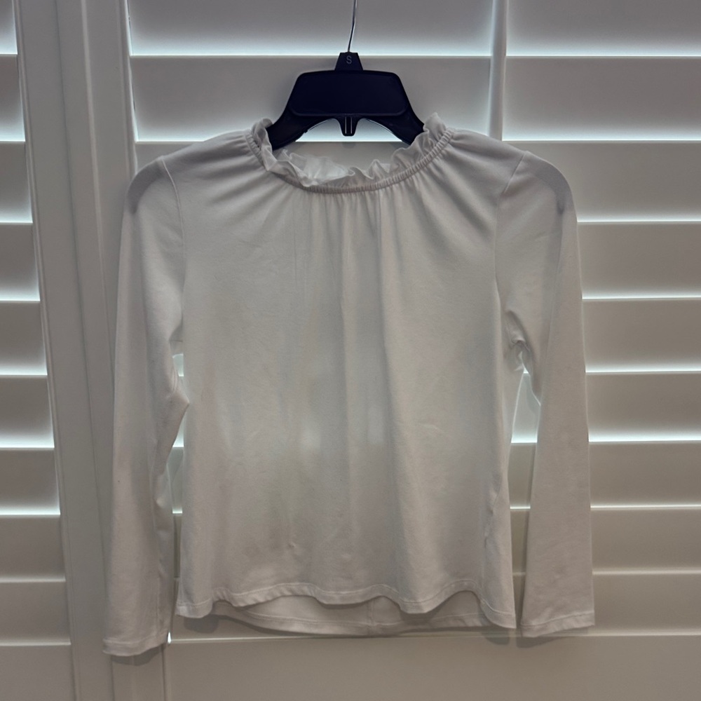 Copper Key Girls Women's White Ruffle-Neck Long Sleeve Top